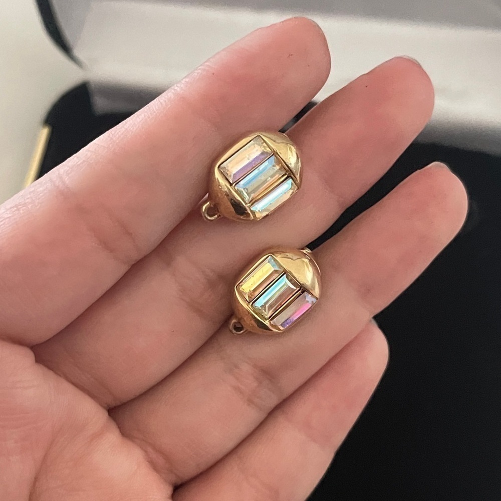 Vintage Swarovski  aurora borealis clip on earrings